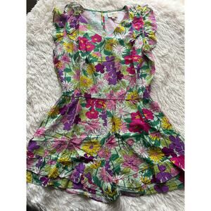 Umgee Floral Romper Large NWT Green Pink Boho Ruffle Sleeve